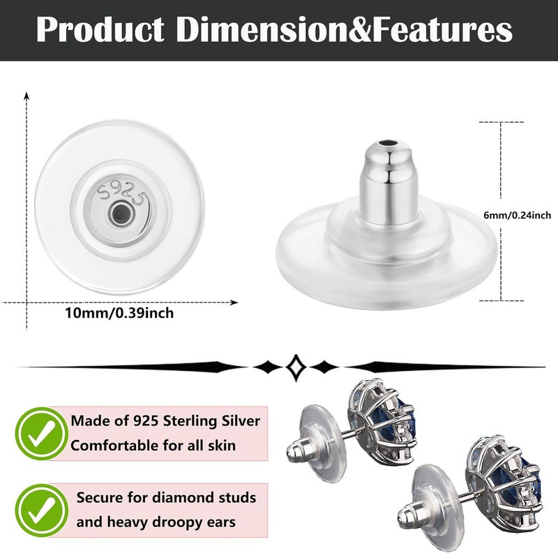 Formulen 925 Sterling Silver Locking Earring Backs Replacements, 18K Gold Earring Backs Replacements for Studs Heavy Droopy Earrings Hypoallergenice No-Irritate Secure Earring Backs for Adults Silver - Image 3